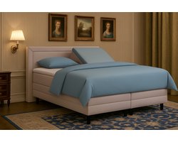 Boxspring vlak Pisa met topmatras 140x200 cm Luxe Pocketvering Stof grijs Gratis 2x Hoofdkussens