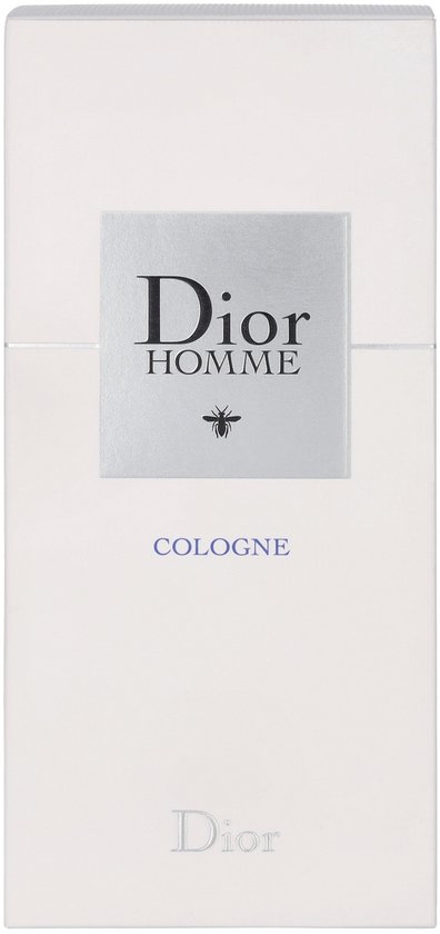 Dior Homme Cologne verpakking. Witte doos met zilverkleurige tekst.