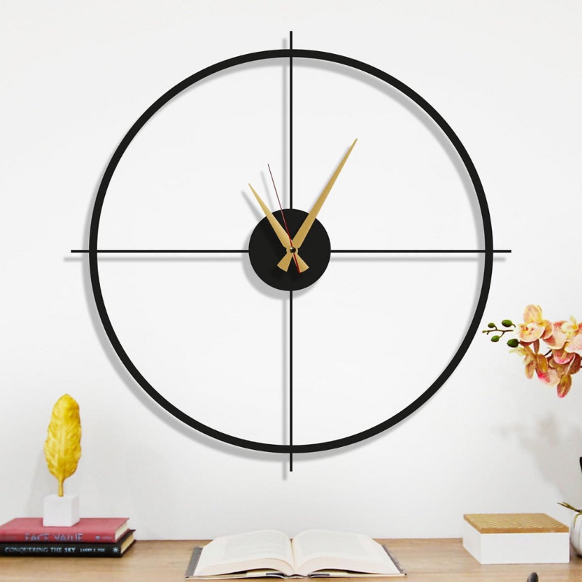 Target-Wandklok-50-Cm-Zwarte-Metalen-Grote-Modern-Klok-Woonkamer-Keuken-Kantoor-Elegant-Design-Perfect-Cadeau