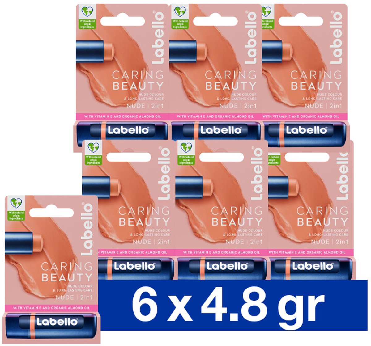Labello Lippenbalsem Caring Beauty Nude - 6 x - Voordeelverpakking