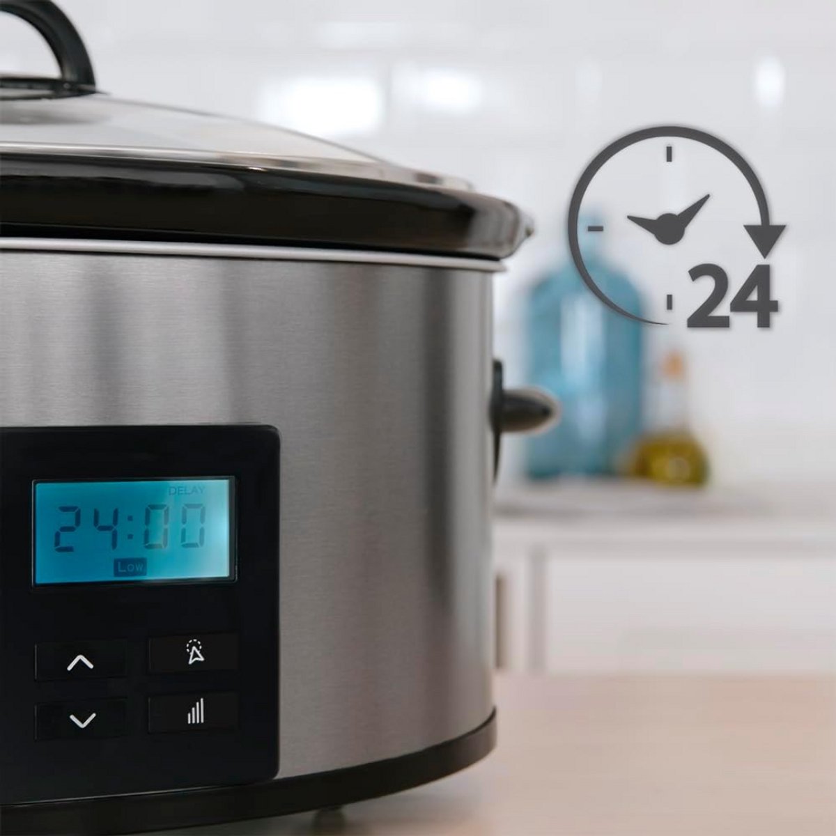 SCH® Slowcooker met timer - Slowcooker - Crockpot - Zwart - 31cm x 25cm x 40cm – foto 2