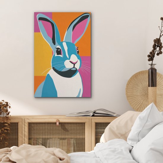 Akoestisch wandpaneel 40x60 cm - Vilt schilderij Haas - Kleurvakken - Oren - Roze - Akoestische panelen - Geluidsdempende wanddecoratie - Geluidsisolatie woonkamer - Muurdecoratie geluidspanelen