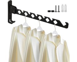 Ynkkvre - Wandkledingrek - Aluminium Kleerhanger met Kledinghaak - Opvouwbaar Wandrek - Voor Slaapkamer, Badkamer, Balkon - Zwart