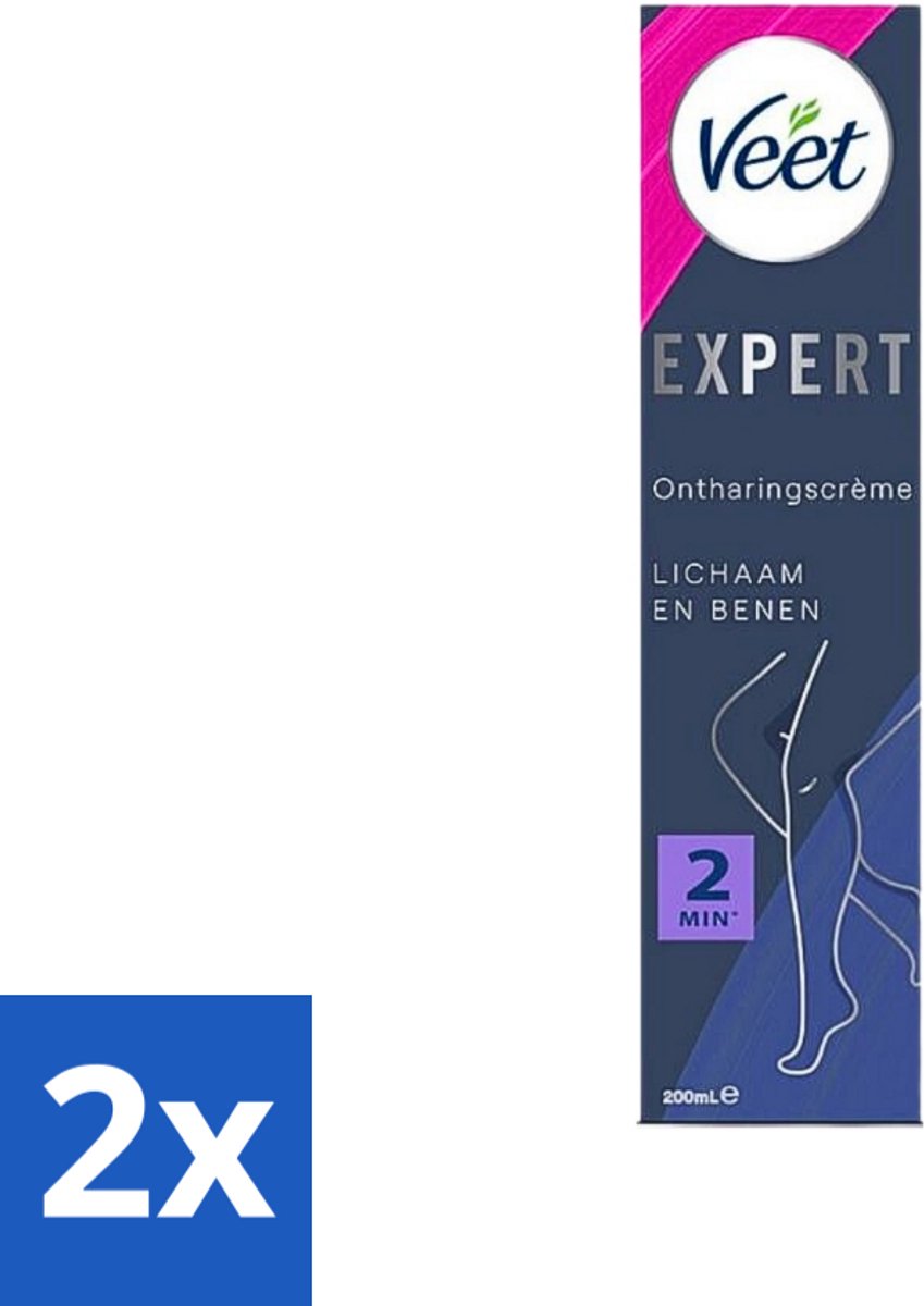 2 x Veet Expert Ontharingscrème Benen 200 ml - Veet Ontharingscrème - Ontharingscrème Benen - Ontharingscrème Lichaam - Sheaboter - Gevoelige Huid