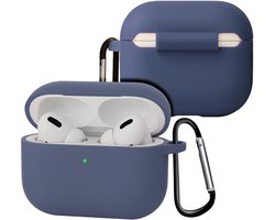 Case - Geschikt voor Apple Airpods Pro 3 - Siliconen Hoes met Clip - Silicone Hoesje Cover - Grijsblauw