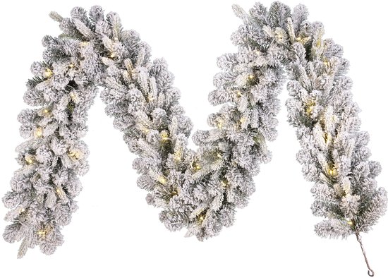 Black Box Trees Glendon Guirlande met Verlichting - Kerstguirlande met Sneeuw L270 cm - Kerst Decoratie met Lampjes - Frosted