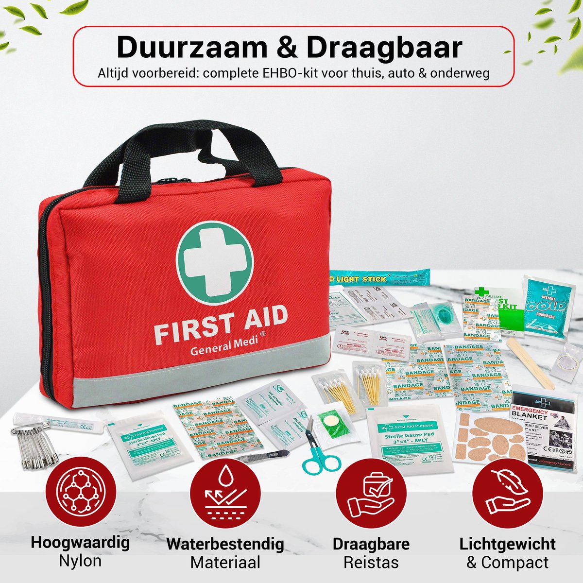 General Medi Verbanddoos Auto 210-delig - EHBO Kit met Nooddeken - Waterdichte Tas voor Auto en Thuis – foto 2