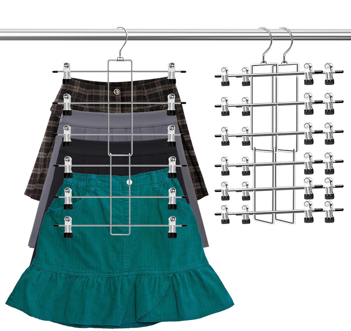 2-pack rokhanger 6-laags shortshanger met clips, broekhanger bespaart ruimte