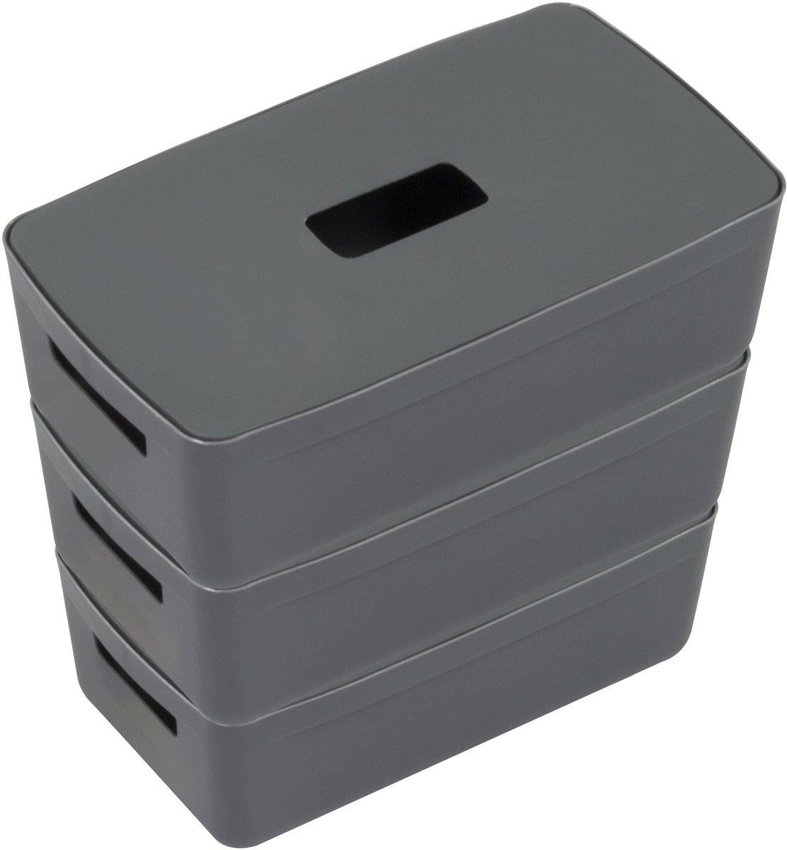 Kangaro opbergboxen - 5 liter - antractiet - set van 3 stuks inclusief deksels - K-670112-3