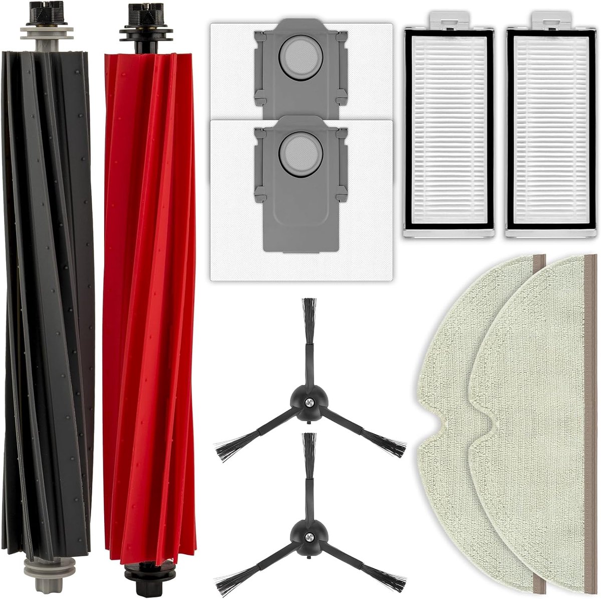 (10 stuks) Q5 Pro reserveonderdelen gescht voor Roborock Q5 Pro/Q5 Pro+/ Q8 Max/ Q8 Max+ robotstofzuiger, 2 borstelrollen, 2 HEPA-filters, 2 zijborstels, 2 stofzakken, 2 dweilpads, accessoireset