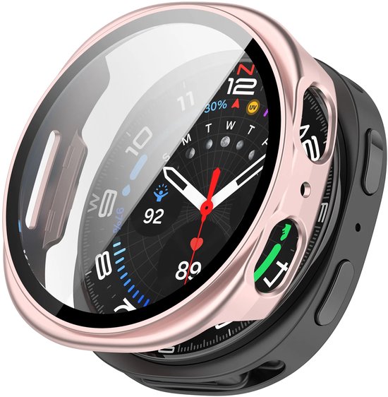 Strap-it Hard case hoesje met screen protector glas - geschikt voor Samsung Galaxy Watch 8 - 40mm (roze)