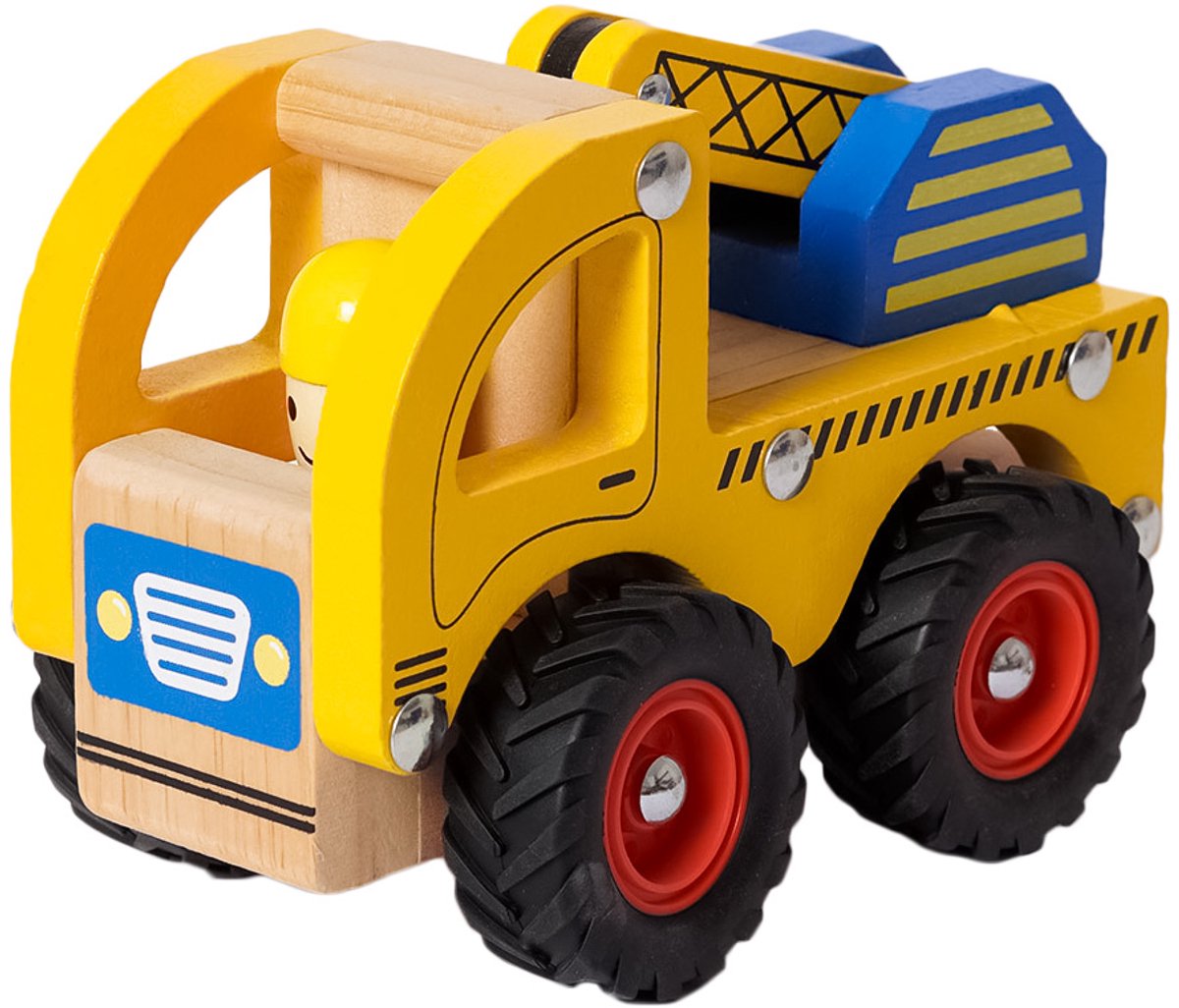 Speelgoedtopdeals - Houten Kraanwagen - Speelgoedauto voor kinderen - Rubberen wielen