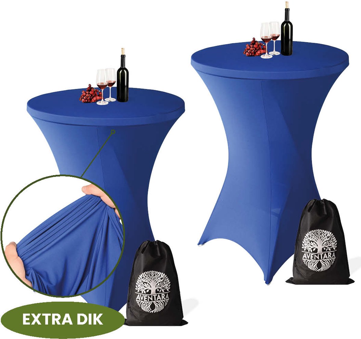 Statafelrok Donker Blauw x 2 – ∅80-85 x 110 cm – Premium Stretch Stof – Extra Dikke Kras- en Kreukvrije Hoes – Statafelhoes Inclusief Opbergtas – Statafelrokken Geschikt voor Horeca, Recepties en Evenementen