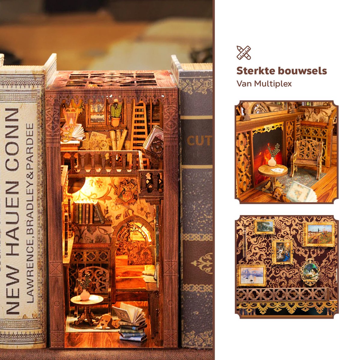 CuteBee Book Nook - Modelbouw - Houten 3D Puzzel - DIY Bouwpakket Volwassenen en Volwassenen - Boekensteun - Boekenhouder - Eternal Bookstore — afbeelding 5