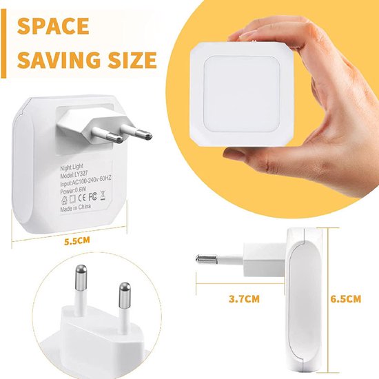 2 X LED-Nachtlampje Plug-In/Stopcontact -Nachtlampje Met Dag/Nacht Sensor - Nachtlampje Voor Kinderen - Nachtlampje Stopcontact - Nachtlampje Baby - Babykamer Nachtlampjes - Dag En Nacht Sensor - Warm Wit Licht - Dimbaar van Merkloos — afbeelding 5