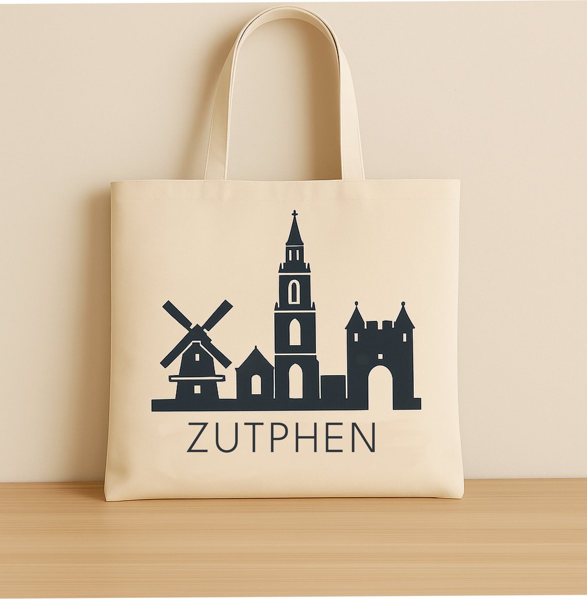 Canvas Tote Bag – Stoffen Tas Zutphen Skyline – Duurzame Katoenen Shopper – Herbruikbare Boodschappentas – Souvenir & Cadeau - Schoudertas - Skyline Zutphen - Souvenir Zutphen -