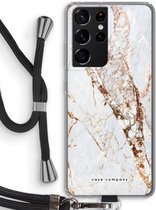 Case Company® - Coque Samsung Galaxy S21 Ultra avec cordon - Marbre Goud - Protection de téléphone avec cordon Zwart - Protection sur tous les côtés et sur les bords de l'écran