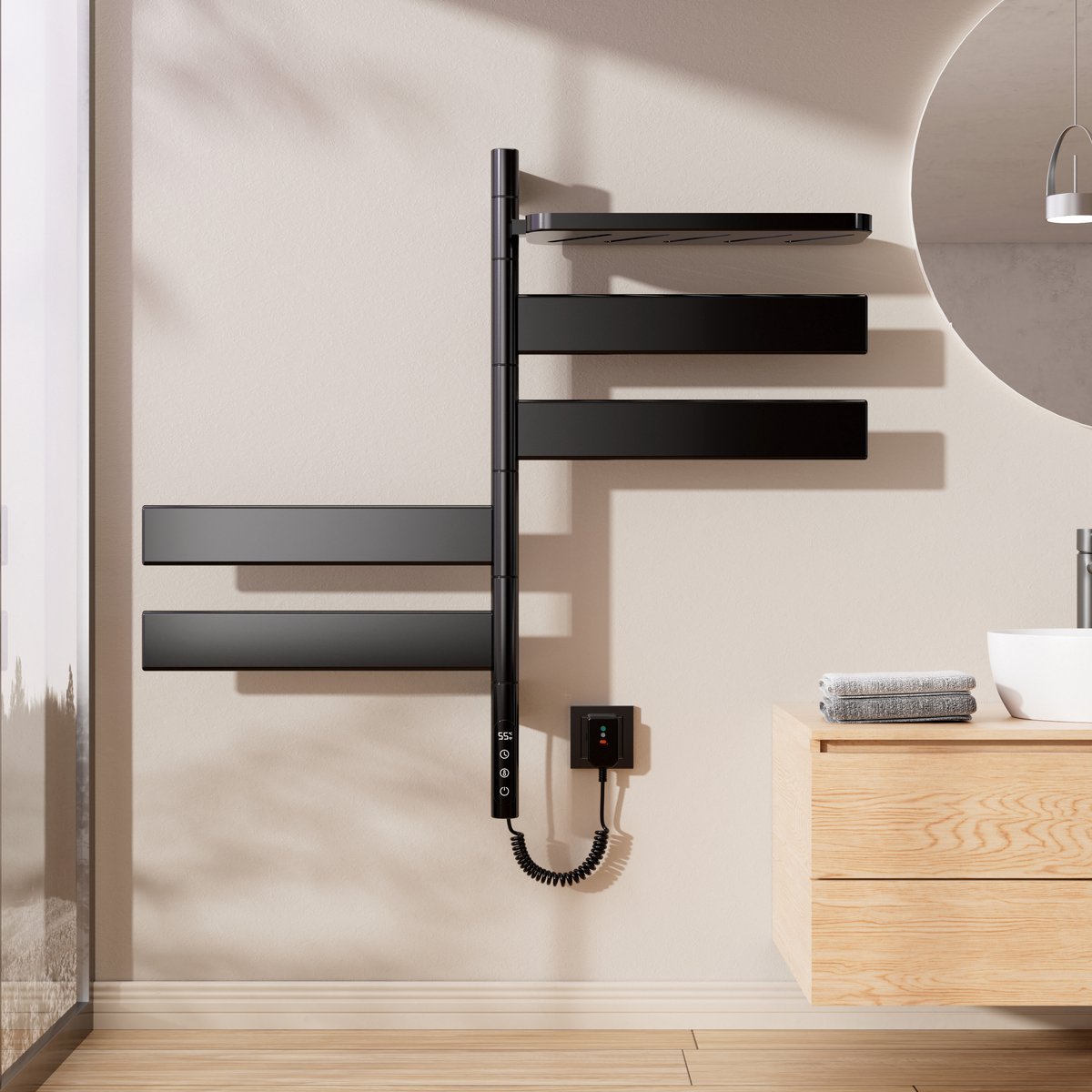 Oihpaw Badkamer Radiator Handdoekradiator Elektrische Badkamer Radiator Elektrisch, Werkt met Alexa, Google Home en App