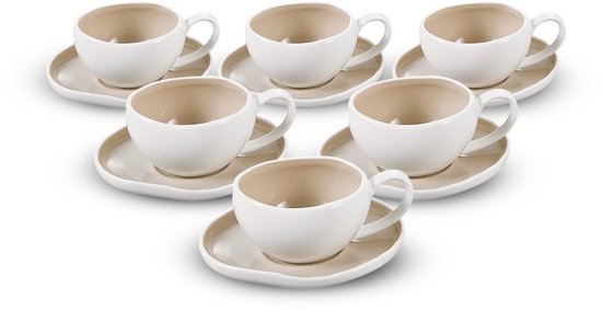 Service à expresso Bricard Barles - 12 pièces - Wit/Taupe - 125 ml - Porcelaine - Tasses à café