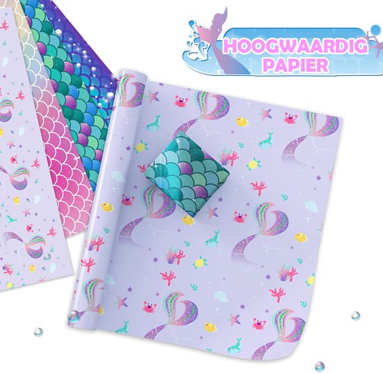 Blauwe zeemeerminnen inpakpapier vel