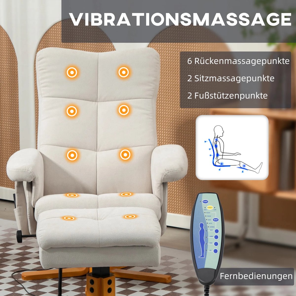 Afbeelding 3 van TRUUSK Relaxstoel Massagestoel Crèmewit 360° Draaibaar