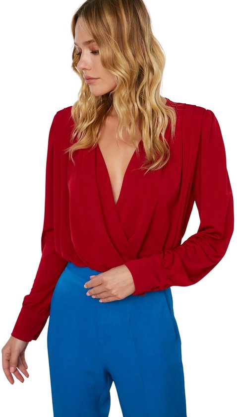 Trendyol Donker Bordeauxrode Gebreide Bodysuit Met Wikkel Tprss21Bd0029