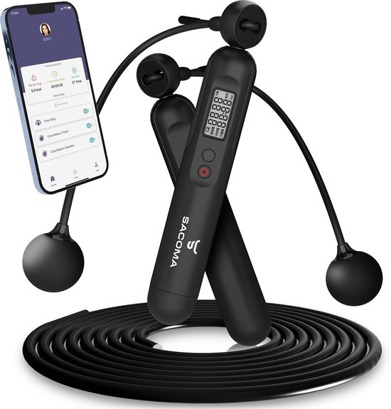 Sacoma Workout Springtouw met Teller - Incl. App - Verstelbaar Sport Speedrope - Draadloos Springtouw - Volwassenen - Digitaal - Zwart