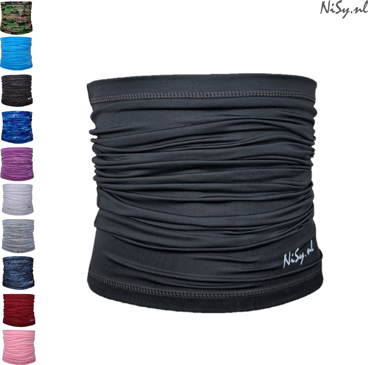 NiSy.nl Multifunctionele Nekwarmer | Sjaal | Bandana | Sporten | Unisex | One Size | Donker Grijs