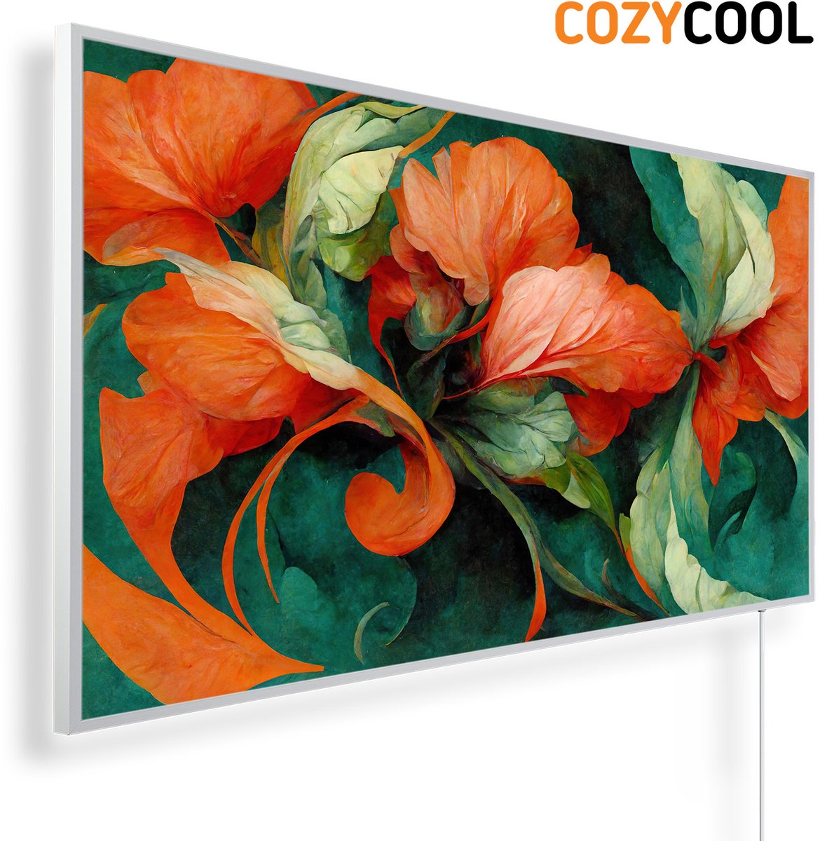 Infraroodpaneel met afbeelding | Bloemenachtergrond in barok stijl | 1200 Watt | Witte lijst | Infrarood verwarmingspaneel | Infrarood paneel | Infrarood verwarming