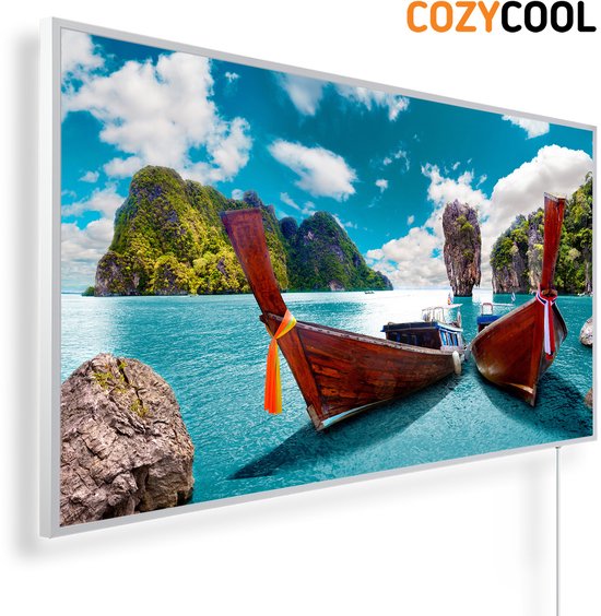 Infraroodpaneel met afbeelding | Schilderachtig strand en eilanden van Thailand Phuket | 1200 Watt | Witte lijst | Infrarood verwarmingspaneel | Infrarood paneel | Infrarood verwarming