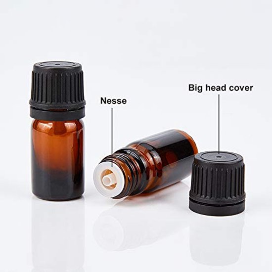 Benecreat Flessen, 30 stuks, 1 ml, amberkleurige glas, met zwarte dop, mini, etherische olie, aromatherapie, met 4 stuks trechters, 1 stuks opener, 10 stuks druppelaars en 1 etikettenvel