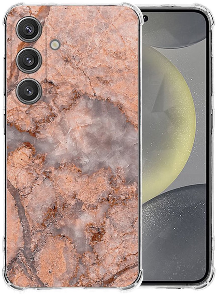 Samsung Galaxy S25 Plus Hoesje - Marmer Oranje TPU Antishock