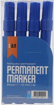 Permanent marker blauw - Permanente stift - 1 - 1.5 mm ronde punt markers - 4 stuks blauwe stiften permanent - DULA