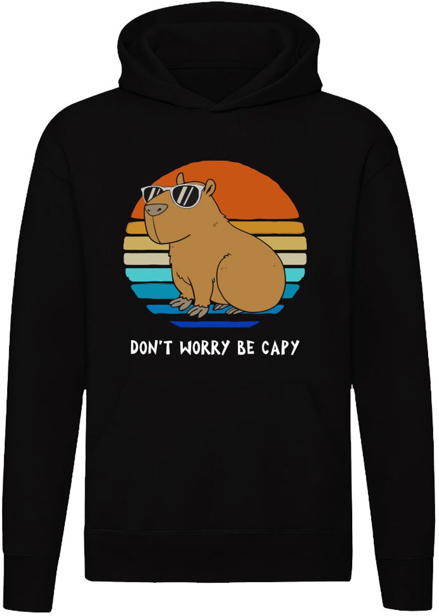 Don't worry be capy zwarte Hoodie - dieren - capibara - knaagdier - verjaardag - unisex - trui - sweater (DE/NL/SE/PL, Alfabetisch, XXL, Regular, Regular, Standard, Zwart