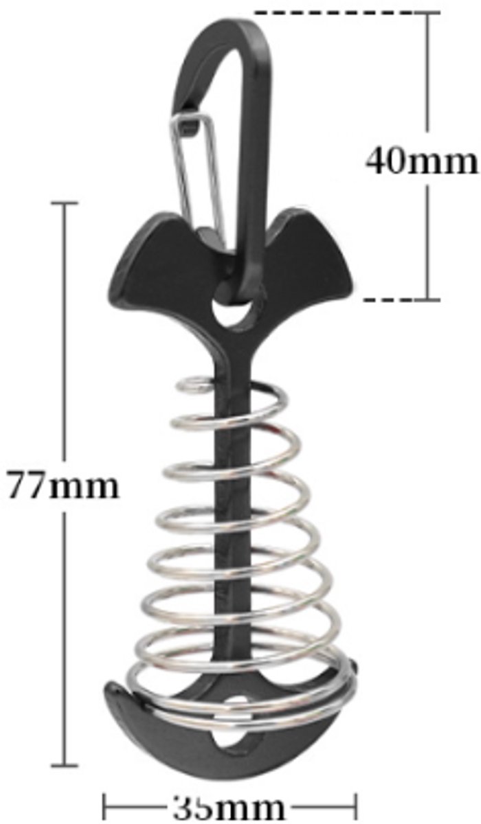 Set van 10 - Fishbone dekankerharingen - Tent Haringen - met Veergesp - Zwart - 77*35 mm - Winddicht - Geschikt voor kamperen en wandelen in de buitenlucht - Roestvrij staal & aluminiumlegering van Merkloos — afbeelding 4