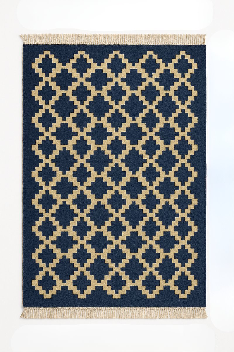 Kelima – Handgemaakt Kelim Vloerkleed – Wol – 160 x 230 cm – Senon Blauw diamantmotief