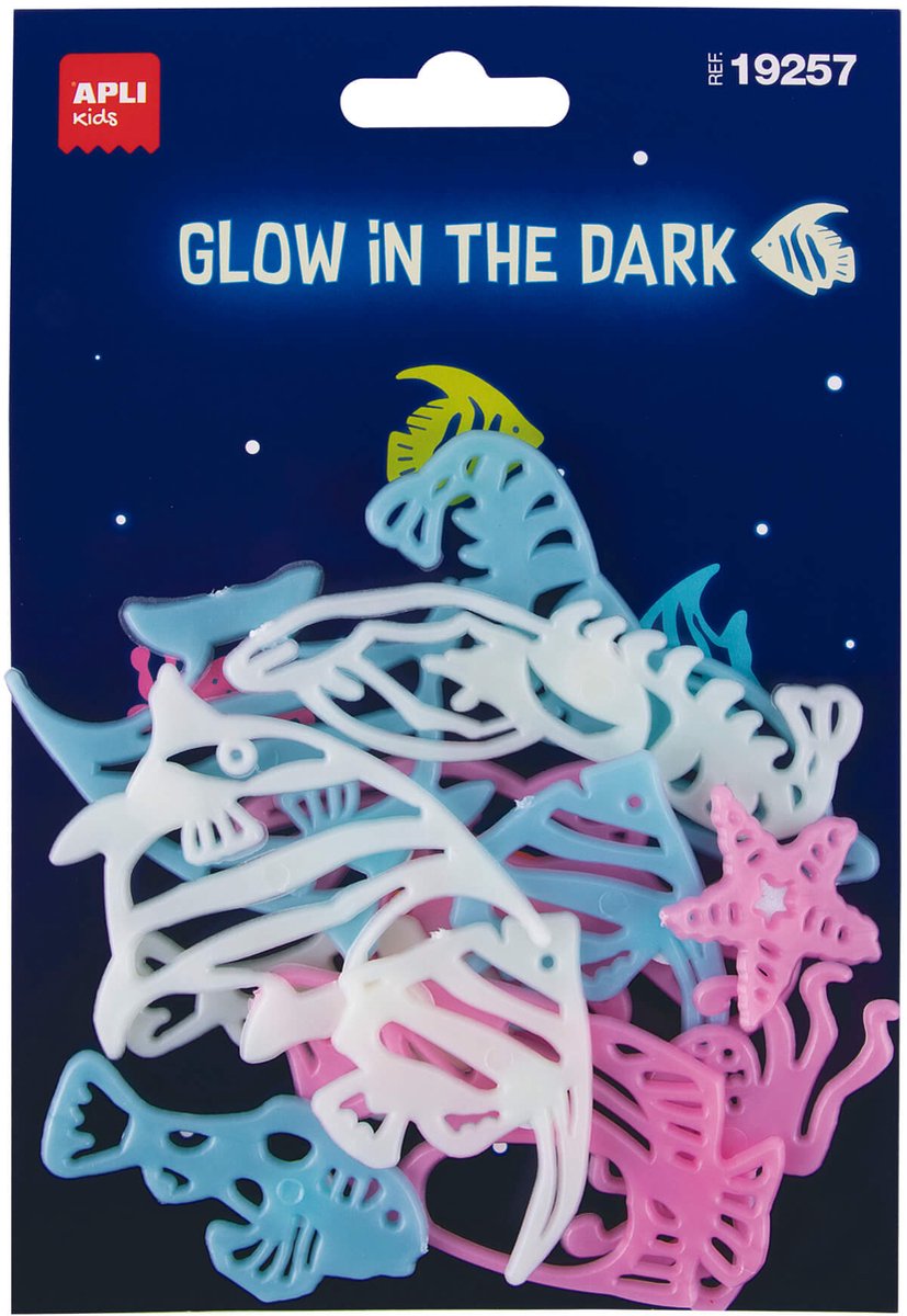 APLI Kids stickers - Glow in the dark vissen 12 stuks karton.