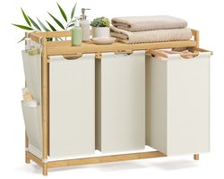 Wasmand 3 Vakken 3 x 50 L 94 x 33 x 78 cm Crèmewit – Grote Opberger