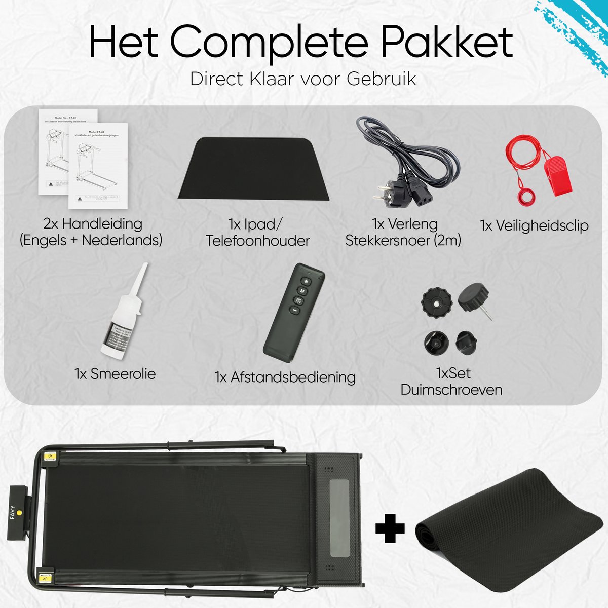 Afbeelding 3 van Favy Essential Loopband – Wandelband – Inklapbaar – Bluetooth & Speakers – Hellingsfunctie – 0-12 km/u – 12 Programma’s – LED Display en Afstandsbediening – Inclusief Geluidsdempende Mat – Walking Pad – Zwart Carbon