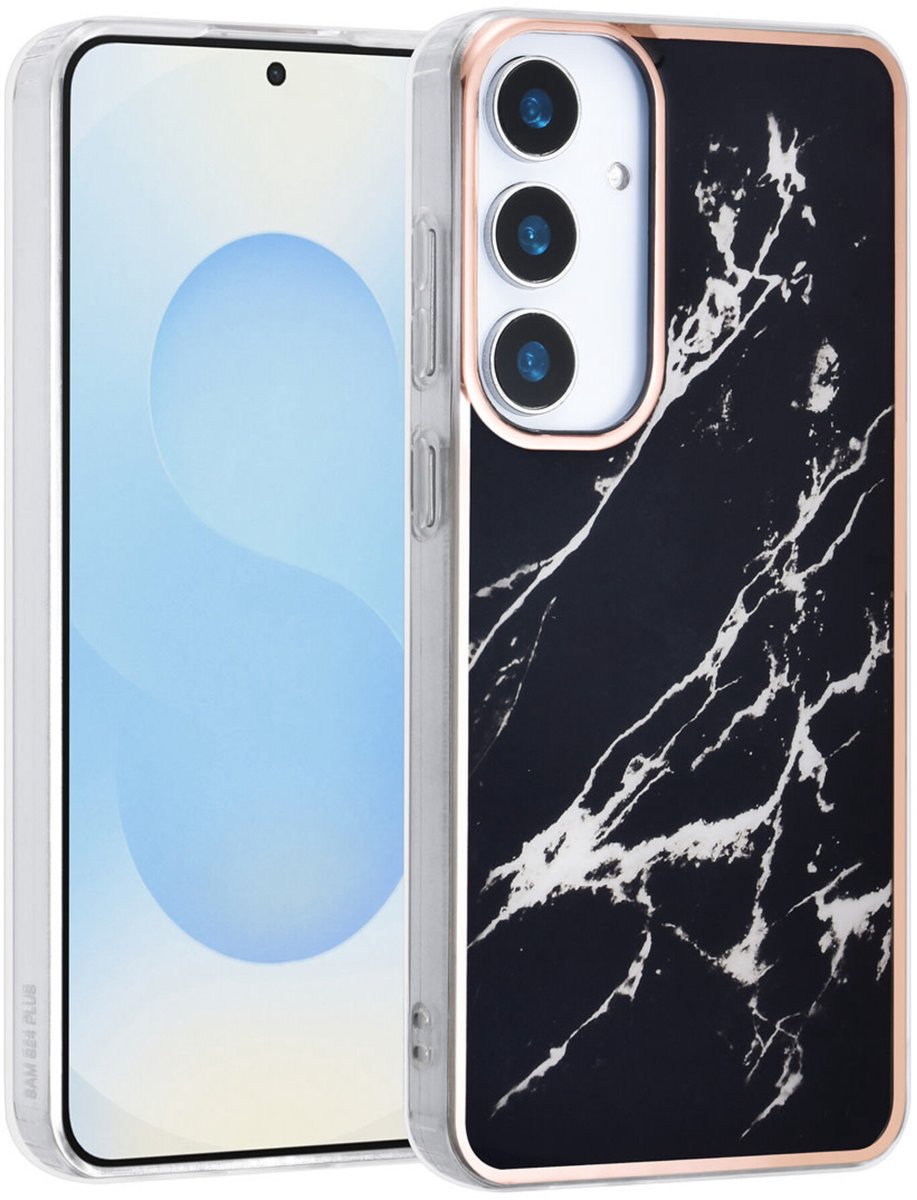 TPU Back Cover hoesje - Marble Zwart Print - Geschikt voor: Samsung Galaxy S25 Plus