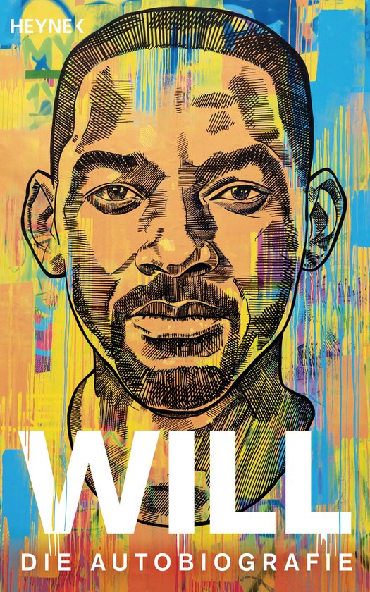 De autobiografie 'WILL' met een felgekleurde, abstracte portretillustratie van Will Smith in zwart-wit.