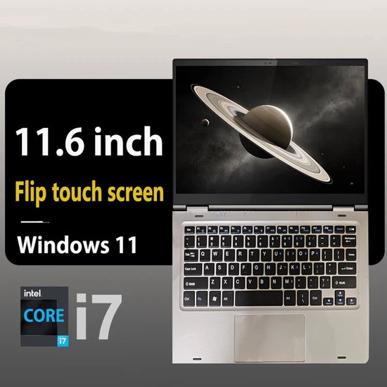 Laptop 11.6 inch – 2 in 1 Touchscreen – Intel i7 – 8GB RAM – 128GB SSD – Windows 11 – Zilver - Merkloos - Hoofdafbeelding