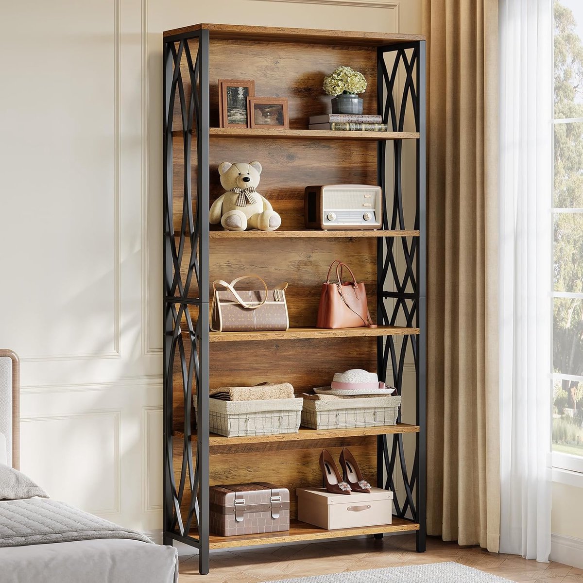 Tribesigns Boekenrek - Boekenkast Industrieel - 5 Lagen - Hout/Metaal - Bruin/Zwart - 80 x 28 x 180cm - voor Woonkamer, Studeerkamer, Kantoor