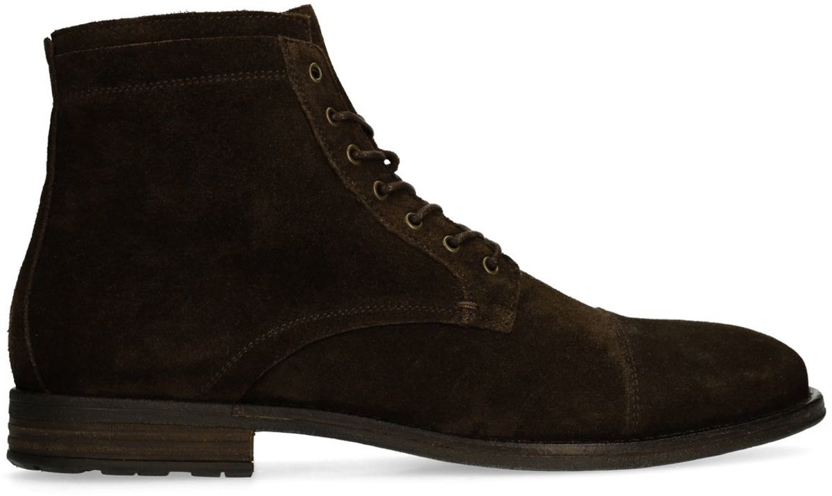 Manfield - Heren - Donkerbruine suède veterboots - Maat 42
