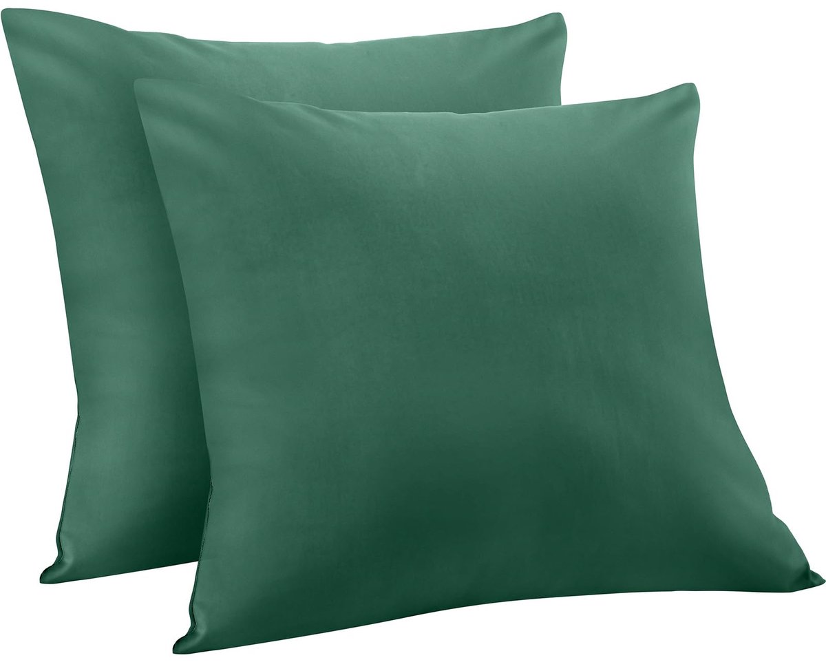 Ibenzoa Set van 2 donkergroene katoenen kussenslopen 40x40 cm met satijnen afwerking