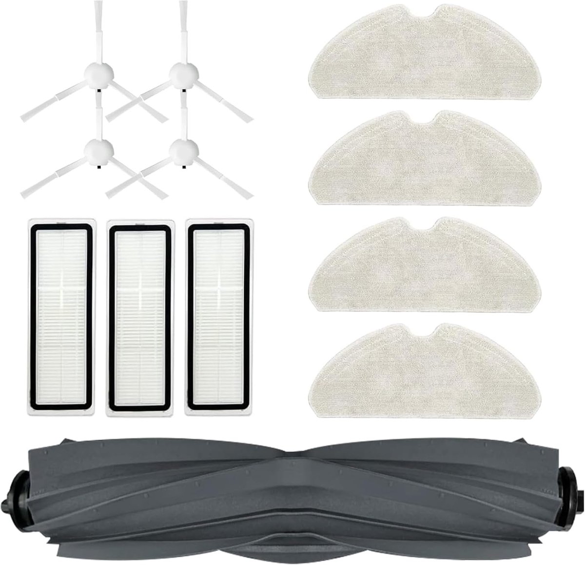 Reserveonderdelen accessoireset gescht voor Dreame D10s / Dreame D10s Pro stofzuiger, 1 hoofdborstel, 3 filters, 4 zijborstels, 4 dweildoeken