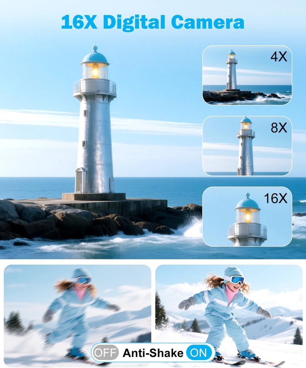 Digitale camera - Autofocus 4K Vlogging-camera voor fotografie met anti-shake, 50MP compacte point-and-shoot digitale camera voor kinderen met 16x zoom, 1 batterij, 32GB kaart (wit) thumbnail 4