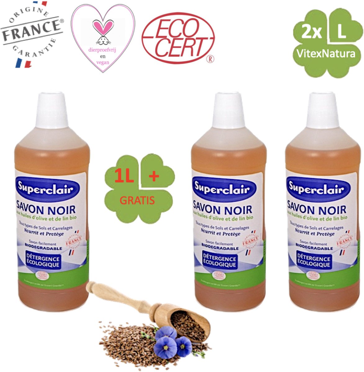 Savon Noir Traditionele Vloeibare zwarte huishoud zeep 2 + 1 GRATIS | 3 Lit Multifunctioneel schoonmaakmiddel. Biologisch afbreekbaar | Superclair