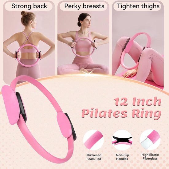 13 Stuks Pilates uitrustingset voor dames - Yoga & Fitness Set - Pilates-trainingsset voor thuis - thuisgymset - Oefenbanden - Weerstand Band - oefenbal - yogaset voor beginners met pilatesring, 24 cm yogabal, 5 weerstandsbanden, magische cirkel van Merkloos — afbeelding 4