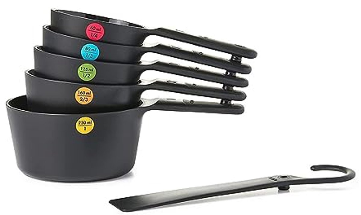 6-delige set maatbekers - zwart met comfortabele grip